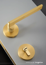 Load image into Gallery viewer, Inspira Lifestyles Lyle Door Lever Set – Solid Brass Satin Brass Door Handle, Subtle Pattern Door Lever, Modern Interior Door Hardware, Transitional Door Handle, Contemporary Door Lever, Bronze Door Lever, Matte Black Handle, Architectural Door Hardware, Luxury Brass Lever, Minimalist Door Handle