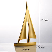 Load image into Gallery viewer, INSPIRA LIFESTYLES - Abstract Sailboat Sculpture, modern resin sailboat decor, minimalist tabletop sculpture, black white gold decorative object for shelving, contemporary office accent, modern home decor