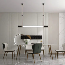 Load image into Gallery viewer, INSPIRA LIFESTYLES - Level Belted Tubular Chandelier, Trendy Modern Pendant, Sleek LED Chandelier, Nordic Chandelier, New Trend Chandelier, Modern Pendant Chandelier, MODERN LIGHTING FIXTURES, MODERN CHANDELIER, MINIMALIST CHANDELIER, Linear Chandelier, LEATHER STRAP LIGHT, LEATHER BELT PENDANT, GLASS LINEAR CHANDELIER, Dining Room Chandelier, Designer Pendant, Glass Tube Chandelier, Contemporary Light, Kitchen Island Light, Dining Table Light, Conference Room Light, Meeting Room Light, Office Light