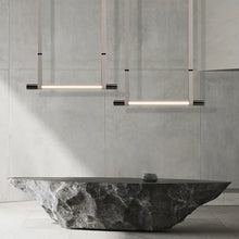 Load image into Gallery viewer, INSPIRA LIFESTYLES - Level Belted Tubular Chandelier, Trendy Modern Pendant, Sleek LED Chandelier, Nordic Chandelier, New Trend Chandelier, Modern Pendant Chandelier, MODERN LIGHTING FIXTURES, MODERN CHANDELIER, MINIMALIST CHANDELIER, Linear Chandelier, LEATHER STRAP LIGHT, LEATHER BELT PENDANT, GLASS LINEAR CHANDELIER, Dining Room Chandelier, Designer Pendant, Glass Tube Chandelier, Contemporary Light, Kitchen Island Light, Dining Table Light, Conference Room Light, Meeting Room Light, Office Light