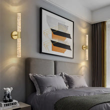 Load image into Gallery viewer, Inspira Lifestyles | Linea Crystal Rod Sconce LED wall lamp – modern crystal rod light fixture for bedroom, vanity, living room, wall sconce lighting, contemporary interior lighting