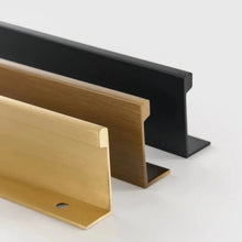 Load image into Gallery viewer, INSPIRA LIFESTYLES | Lino Long Pull Handles, WARDROBE PULLS, WARDROBE HARDWARE, MATTE BLACK HARDWARE, LONG PULL HANDLES, LONG DRAWER PULLS, LONG DOOR PULLS, KITCHEN PULLS, KITCHEN HARDWARE, KITCHEN CABINET HARDWARE, INTEGRATED DRAWER PULLS, GOLD DOOR PULLS, FURNITURE PULL, EDGE PULL, DRAWER PULLS, DRAWER PULL, DOOR PULLS, DOOR PULL, DECORATIVE PULL, COPPER HARDWARE, CLOSET HARDWARE, CABINET PULLS, CABINET PULL, CABINET HARDWARE, BRONZE DRAWER PULLS, BRONZE CABINET HARDWARE, BRASS HARDWARE, BLACK AND GOLD PU
