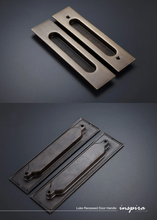 Load image into Gallery viewer, INSPIRA LIFESTYLES - Luke Recessed Door Handle, solid brass sliding door handle, grid-pattern door hardware, bronze door handle, black door handle, polished nickel door handle, modern interior hardware, post-modern door handle, commercial door handle, residential door handle, designer sliding door hardware