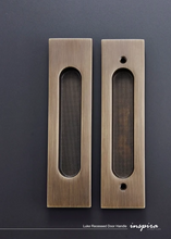 Load image into Gallery viewer, INSPIRA LIFESTYLES - Luke Recessed Door Handle, solid brass sliding door handle, grid-pattern door hardware, bronze door handle, black door handle, polished nickel door handle, modern interior hardware, post-modern door handle, commercial door handle, residential door handle, designer sliding door hardware