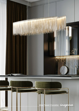 Load image into Gallery viewer, INSPIRA LIFESTYLES - Metal Tassel Chandelier, chain tassel chandelier, luxury metal chandelier, modern tassel pendant light, chrome chain chandelier, rose gold chandelier lighting, hospitality interior lighting