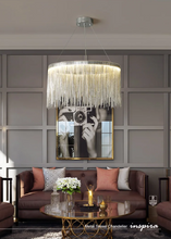 Load image into Gallery viewer, INSPIRA LIFESTYLES - Metal Tassel Chandelier, chain tassel chandelier, luxury metal chandelier, modern tassel pendant light, chrome chain chandelier, rose gold chandelier lighting, hospitality interior lighting