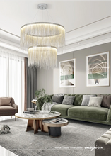 Load image into Gallery viewer, INSPIRA LIFESTYLES - Metal Tassel Chandelier, chain tassel chandelier, luxury metal chandelier, modern tassel pendant light, chrome chain chandelier, rose gold chandelier lighting, hospitality interior lighting