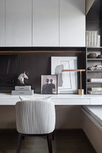 Load image into Gallery viewer, INSPIRA LIFESTYLES – Postaro Table Lamp – modern LED table lamp with postmodern design, featuring a dark wood base and satin brass accents. Sculptural yet functional lighting with a 90-degree adjustable tilt, perfect for bedside tables, home offices, and contemporary workspaces.