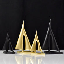 Load image into Gallery viewer, INSPIRA LIFESTYLES - Abstract Sailboat Sculpture, modern resin sailboat decor, minimalist tabletop sculpture, black white gold decorative object for shelving, contemporary office accent, modern home decor