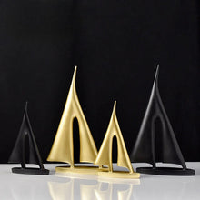 Load image into Gallery viewer, INSPIRA LIFESTYLES - Abstract Sailboat Sculpture, modern resin sailboat decor, minimalist tabletop sculpture, black white gold decorative object for shelving, contemporary office accent, modern home decor