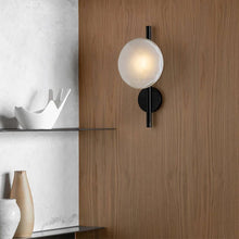 Load image into Gallery viewer, Inspira Lifestyles | Siro Wall Sconce with organic textured glass mounted on a brushed metal base. Modern sculptural wall lamp light fixture for residential or commercial interiors
