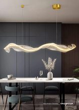 Load image into Gallery viewer, INSPIRA LIFESTYLES - Wave Modern Chandelier, ribbon-inspired chandelier, linear LED chandelier, dining room chandelier, kitchen island pendant light, sculptural architectural lighting