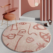 Load image into Gallery viewer, INSPIRA LIFESTYLES - Abstract Faces Round Area Rug - ACCENT RUG, AREA RUG, BEDROOM CARPET, CARPET, COMMERCIAL, DINING ROOM CARPET, FLOOR MAT, HOTEL CARPET, LIVING ROOM CARPET, OFFICE CARPET, PILE CARPET, PINK, RUG, SALMON, WOVEN RUG