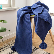Load image into Gallery viewer, INSPIRA LIFESTYLES - Solid Knit Throw w/ Pompom - ACCENT THROW, BED THROW, BLANKET, DECORATIVE THROW, KNIT BLANKET, KNIT THROW, KNITTED BLANKET, SOFTGOODS, THROW, THROW BLANKET, YARN THROW