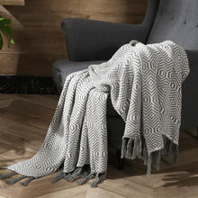 Load image into Gallery viewer, INSPIRA LIFESTYLES - Retro Geometric Knit Throw - ACCENT THROW, BED THROW, BLANKET, DECORATIVE THROW, KNIT THROW, KNITTED BLANKET, SOFTGOODS, TASSEL THROW, THROW, THROW BLANKET, TRAVEL BLANKET, YARN THROW