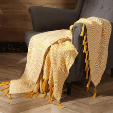 Load image into Gallery viewer, INSPIRA LIFESTYLES - Retro Geometric Knit Throw - ACCENT THROW, BED THROW, BLANKET, DECORATIVE THROW, KNIT THROW, KNITTED BLANKET, SOFTGOODS, TASSEL THROW, THROW, THROW BLANKET, TRAVEL BLANKET, YARN THROW
