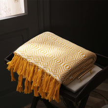 Load image into Gallery viewer, INSPIRA LIFESTYLES - Retro Geometric Knit Throw - ACCENT THROW, BED THROW, BLANKET, DECORATIVE THROW, KNIT THROW, KNITTED BLANKET, SOFTGOODS, TASSEL THROW, THROW, THROW BLANKET, TRAVEL BLANKET, YARN THROW