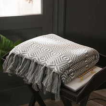Load image into Gallery viewer, INSPIRA LIFESTYLES - Retro Geometric Knit Throw - ACCENT THROW, BED THROW, BLANKET, DECORATIVE THROW, KNIT THROW, KNITTED BLANKET, SOFTGOODS, TASSEL THROW, THROW, THROW BLANKET, TRAVEL BLANKET, YARN THROW