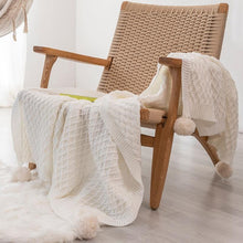 Load image into Gallery viewer, INSPIRA LIFESTYLES - Diamond Knit Throw w/ Pompom - ACCENT THROW, BED THROW, BLANKET, DECORATIVE THROW, KNIT BLANKET, KNIT THROW, KNITTED BLANKET, POM POM BLANKET, SOFTGOODS, THROW, THROW BLANKET, YARN THROW