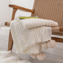 Load image into Gallery viewer, INSPIRA LIFESTYLES - Diamond Knit Throw w/ Pompom - ACCENT THROW, BED THROW, BLANKET, DECORATIVE THROW, KNIT BLANKET, KNIT THROW, KNITTED BLANKET, POM POM BLANKET, SOFTGOODS, THROW, THROW BLANKET, YARN THROW