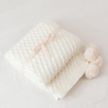 Load image into Gallery viewer, INSPIRA LIFESTYLES - Diamond Knit Throw w/ Pompom - ACCENT THROW, BED THROW, BLANKET, DECORATIVE THROW, KNIT BLANKET, KNIT THROW, KNITTED BLANKET, POM POM BLANKET, SOFTGOODS, THROW, THROW BLANKET, YARN THROW