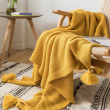 Load image into Gallery viewer, INSPIRA LIFESTYLES - Solid Knit Throw w/ Pompom - ACCENT THROW, BED THROW, BLANKET, DECORATIVE THROW, KNIT BLANKET, KNIT THROW, KNITTED BLANKET, SOFTGOODS, THROW, THROW BLANKET, YARN THROW