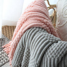 Load image into Gallery viewer, INSPIRA LIFESTYLES - Textured Tassel Knit Throw - ACCENT THROW, BED THROW, BLANKET, DECORATIVE THROW, KNIT THROW, KNITTED BLANKET, SOFTGOODS, THROW, THROW BLANKET, TRAVEL BLANKET, YARN THROW