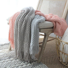 Load image into Gallery viewer, INSPIRA LIFESTYLES - Textured Tassel Knit Throw - ACCENT THROW, BED THROW, BLANKET, DECORATIVE THROW, KNIT THROW, KNITTED BLANKET, SOFTGOODS, THROW, THROW BLANKET, TRAVEL BLANKET, YARN THROW