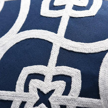 Load image into Gallery viewer, INSPIRA LIFESTYLES - Classic Motif Embroidered Pillow - ACCENT PILLOW, ACCESSORIES, CANVAS, CLASSIC, Classic Blue Black & White Embroidered Pillow, COTTON, CUSHION, DECORATIVE PILLOW, DEMASK, EMBROIDERED, FILIGREE, HOME DECOR, PILLOW, QUADRAFOIL, SOFTGOODS, THROW PILLOW, TRADITIONAL
