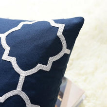 Load image into Gallery viewer, INSPIRA LIFESTYLES - Classic Motif Embroidered Pillow - ACCENT PILLOW, ACCESSORIES, CANVAS, CLASSIC, Classic Blue Black & White Embroidered Pillow, COTTON, CUSHION, DECORATIVE PILLOW, DEMASK, EMBROIDERED, FILIGREE, HOME DECOR, PILLOW, QUADRAFOIL, SOFTGOODS, THROW PILLOW, TRADITIONAL