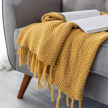 Load image into Gallery viewer, INSPIRA LIFESTYLES - Mustard Chevron Knit Throw - ACCENT THROW, BED THROW, BLANKET, DECORATIVE THROW, KNIT THROW, KNITTED BLANKET, SOFTGOODS, TASSEL THROW, THROW, THROW BLANKET, TRAVEL BLANKET, YARN THROW