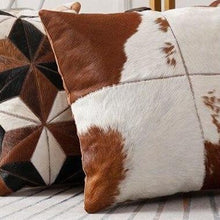 Load image into Gallery viewer, INSPIRA LIFESTYLES - Quadrant Cowhide Pillow - ACCENT PILLOW, ACCESSORIES, CUSHION, DECORATIVE PILLOW, HOME DECOR, LEATHER, PILLOW, SOFTGOODS, THROW PILLOW