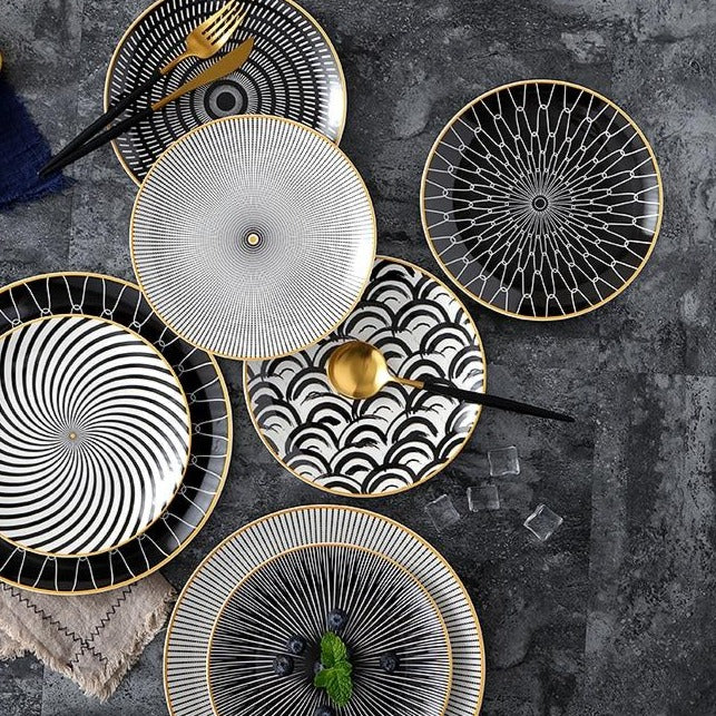 Black and shop white salad plates