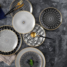 Load image into Gallery viewer, INSPIRA LIFESTYLES - Black & White Graphic Pattern Plate - BLACK & WHITE, DESSERT PLATE, DINNER PLATE, MODERN PLATES, MONOCHROME, PLATE, PLATES, SALAD PLATE, TABLEWARE