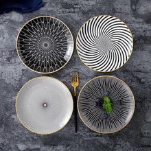 Load image into Gallery viewer, INSPIRA LIFESTYLES - Black & White Graphic Pattern Plate - BLACK & WHITE, DESSERT PLATE, DINNER PLATE, MODERN PLATES, MONOCHROME, PLATE, PLATES, SALAD PLATE, TABLEWARE