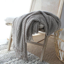Load image into Gallery viewer, INSPIRA LIFESTYLES - Textured Tassel Knit Throw - ACCENT THROW, BED THROW, BLANKET, DECORATIVE THROW, KNIT THROW, KNITTED BLANKET, SOFTGOODS, THROW, THROW BLANKET, TRAVEL BLANKET, YARN THROW
