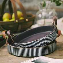 Load image into Gallery viewer, INSPIRA LIFESTYLES - Handmade Ceramic Tray w/ Leather Handles - DISH, DISPLAY DISH, PLATE, PLATTER, SALAD PLATTER, SERVING DISH, SERVING PLATE, SERVING PLATTER, SERVING TRAY, TABLEWARE, TRAY