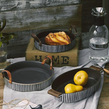 Load image into Gallery viewer, INSPIRA LIFESTYLES - Handmade Ceramic Tray w/ Leather Handles - DISH, DISPLAY DISH, PLATE, PLATTER, SALAD PLATTER, SERVING DISH, SERVING PLATE, SERVING PLATTER, SERVING TRAY, TABLEWARE, TRAY