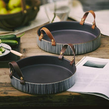 Load image into Gallery viewer, INSPIRA LIFESTYLES - Handmade Ceramic Tray w/ Leather Handles - DISH, DISPLAY DISH, PLATE, PLATTER, SALAD PLATTER, SERVING DISH, SERVING PLATE, SERVING PLATTER, SERVING TRAY, TABLEWARE, TRAY