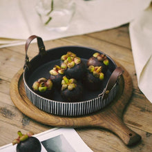 Load image into Gallery viewer, INSPIRA LIFESTYLES - Handmade Ceramic Tray w/ Leather Handles - DISH, DISPLAY DISH, PLATE, PLATTER, SALAD PLATTER, SERVING DISH, SERVING PLATE, SERVING PLATTER, SERVING TRAY, TABLEWARE, TRAY