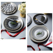 Load image into Gallery viewer, INSPIRA LIFESTYLES - Black & White Graphic Pattern Plate - BLACK & WHITE, DESSERT PLATE, DINNER PLATE, MODERN PLATES, MONOCHROME, PLATE, PLATES, SALAD PLATE, TABLEWARE