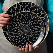 Load image into Gallery viewer, INSPIRA LIFESTYLES - Black & White Graphic Pattern Plate - BLACK & WHITE, DESSERT PLATE, DINNER PLATE, MODERN PLATES, MONOCHROME, PLATE, PLATES, SALAD PLATE, TABLEWARE