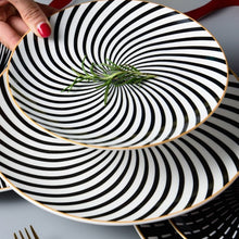 Load image into Gallery viewer, INSPIRA LIFESTYLES - Black & White Graphic Pattern Plate - BLACK & WHITE, DESSERT PLATE, DINNER PLATE, MODERN PLATES, MONOCHROME, PLATE, PLATES, SALAD PLATE, TABLEWARE