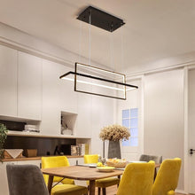 Load image into Gallery viewer, INSPIRA LIFESTYLES - Geometric Rectangles LED Chandelier - ACCENT LIGHT, BLACK, CHANDELIER, DINING LIGHT, FEATURE LIGHT, GEOMETRIC, GEOMETRIC LIGHT, HANGING LIGHT, LED, LED LIGHT, LIGHT, LIGHT FIXTURE, LIGHTING, LIGHTS, MINIMALIST, MODERN, MODERN CHANDELIER, PENDANT, PENDANT LIGHT, RECTANGLE LIGHT, WHITE