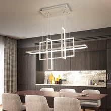 Load image into Gallery viewer, INSPIRA LIFESTYLES - Geometric Rectangles LED Chandelier - ACCENT LIGHT, BLACK, CHANDELIER, DINING LIGHT, FEATURE LIGHT, GEOMETRIC, GEOMETRIC LIGHT, HANGING LIGHT, LED, LED LIGHT, LIGHT, LIGHT FIXTURE, LIGHTING, LIGHTS, MINIMALIST, MODERN, MODERN CHANDELIER, PENDANT, PENDANT LIGHT, RECTANGLE LIGHT, WHITE