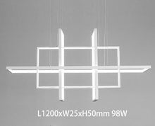 Load image into Gallery viewer, INSPIRA LIFESTYLES - Geometric Rectangles LED Chandelier - ACCENT LIGHT, BLACK, CHANDELIER, DINING LIGHT, FEATURE LIGHT, GEOMETRIC, GEOMETRIC LIGHT, HANGING LIGHT, LED, LED LIGHT, LIGHT, LIGHT FIXTURE, LIGHTING, LIGHTS, MINIMALIST, MODERN, MODERN CHANDELIER, PENDANT, PENDANT LIGHT, RECTANGLE LIGHT, WHITE