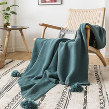 Load image into Gallery viewer, INSPIRA LIFESTYLES - Solid Knit Throw w/ Pompom - ACCENT THROW, BED THROW, BLANKET, DECORATIVE THROW, KNIT BLANKET, KNIT THROW, KNITTED BLANKET, SOFTGOODS, THROW, THROW BLANKET, YARN THROW
