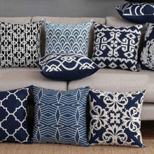 Load image into Gallery viewer, INSPIRA LIFESTYLES - Classic Motif Embroidered Pillow - ACCENT PILLOW, ACCESSORIES, CANVAS, CLASSIC, Classic Blue Black & White Embroidered Pillow, COTTON, CUSHION, DECORATIVE PILLOW, DEMASK, EMBROIDERED, FILIGREE, HOME DECOR, PILLOW, QUADRAFOIL, SOFTGOODS, THROW PILLOW, TRADITIONAL