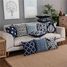 Load image into Gallery viewer, INSPIRA LIFESTYLES - Classic Motif Embroidered Pillow - ACCENT PILLOW, ACCESSORIES, CANVAS, CLASSIC, Classic Blue Black & White Embroidered Pillow, COTTON, CUSHION, DECORATIVE PILLOW, DEMASK, EMBROIDERED, FILIGREE, HOME DECOR, PILLOW, QUADRAFOIL, SOFTGOODS, THROW PILLOW, TRADITIONAL