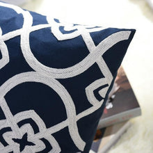 Load image into Gallery viewer, INSPIRA LIFESTYLES - Classic Motif Embroidered Pillow - ACCENT PILLOW, ACCESSORIES, CANVAS, CLASSIC, Classic Blue Black & White Embroidered Pillow, COTTON, CUSHION, DECORATIVE PILLOW, DEMASK, EMBROIDERED, FILIGREE, HOME DECOR, PILLOW, QUADRAFOIL, SOFTGOODS, THROW PILLOW, TRADITIONAL
